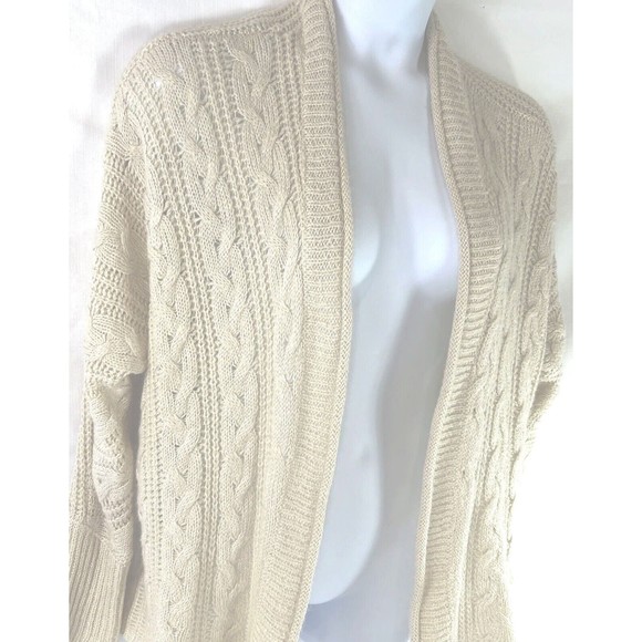 Hippie Rose Womens M Cream Open-Front Cardigan Cable Classic‎ Boho Preppy Solid - Picture 2 of 10